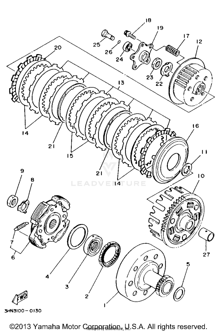 Clutch BIG BEAR 4WD - YFM350FWB - 1991 Schematic