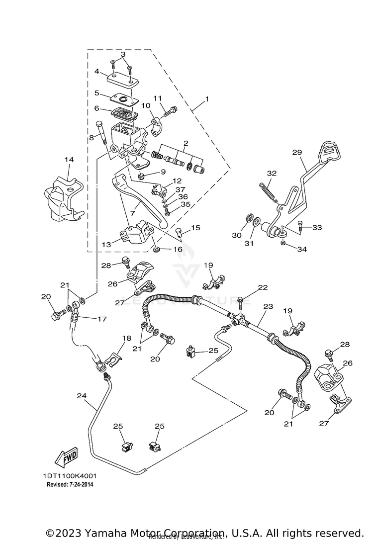 Rear Master Cylinder GRIZZLY 550 4WD - YFM5FGAGR - 2011 Schematic