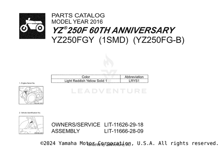 1 Title Page YZ250F 60TH ANNIVERS - YZ250FGY - 2016 Schematic