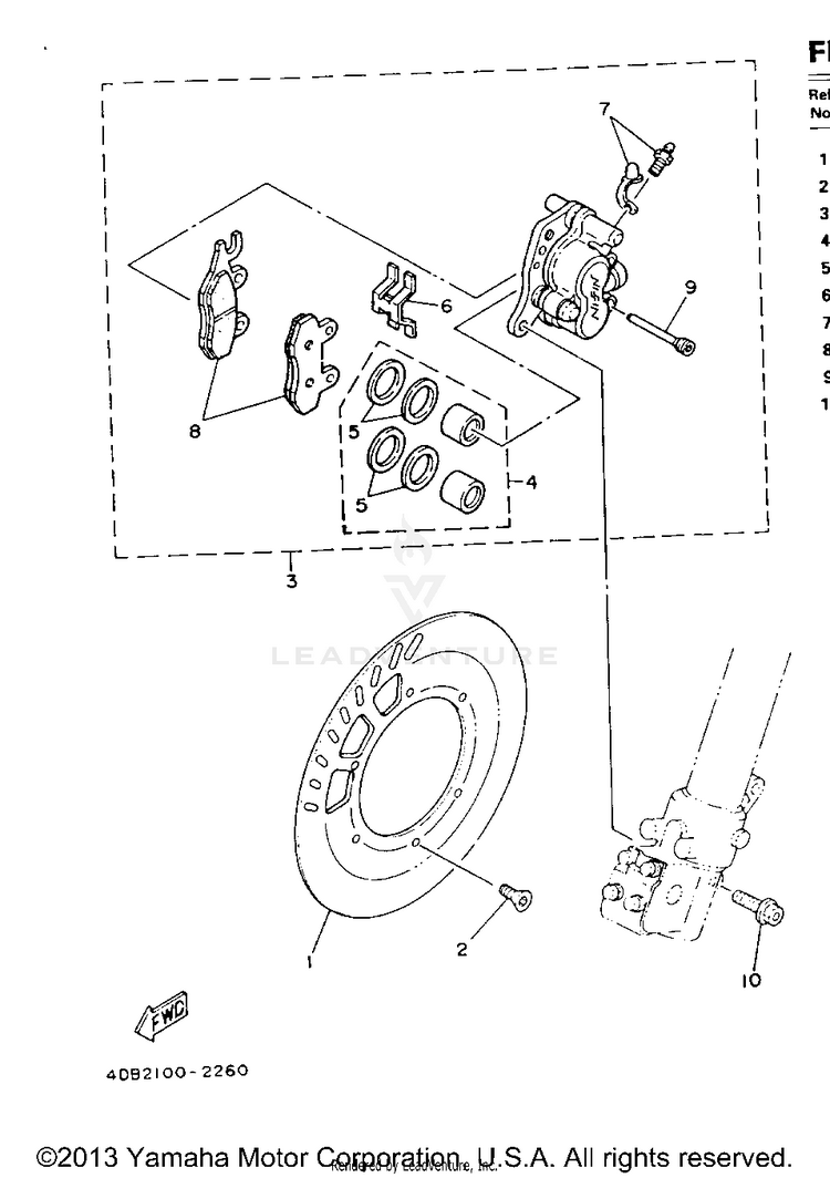 Front Brake Caliper YZ250E - 1993 Schematic