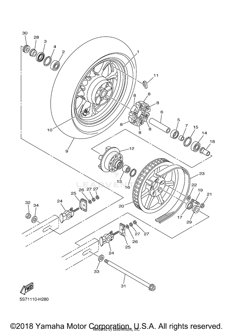 Rear Wheel V STAR 950 TOURER - XVS95CTBCB - 2012 Schematic
