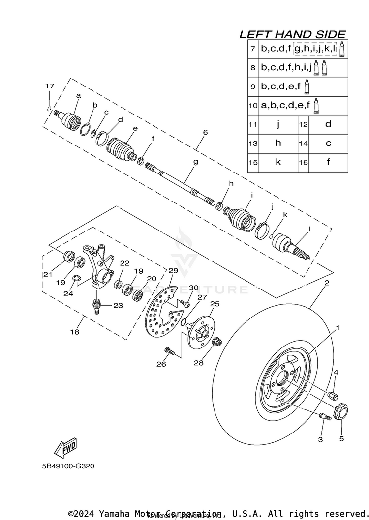 Front Wheel RHINO 700 FI SPORT E - YXR7FSP2Y - 2009 Schematic