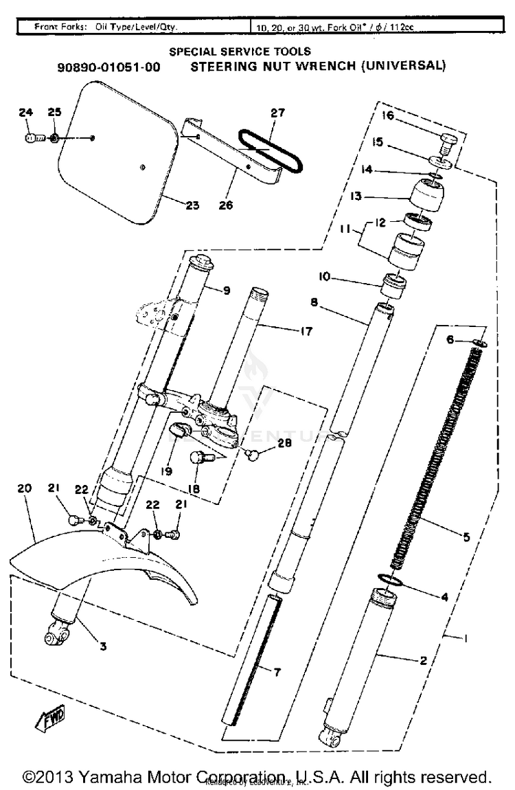 Front Fork - Front Fender GTMXF - 1979 Schematic