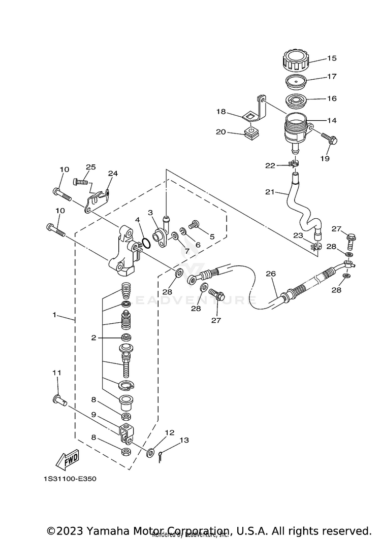 Rear Master Cylinder RAPTOR 700R SE CAL - YFM70RCCRB - 2024 Schematic