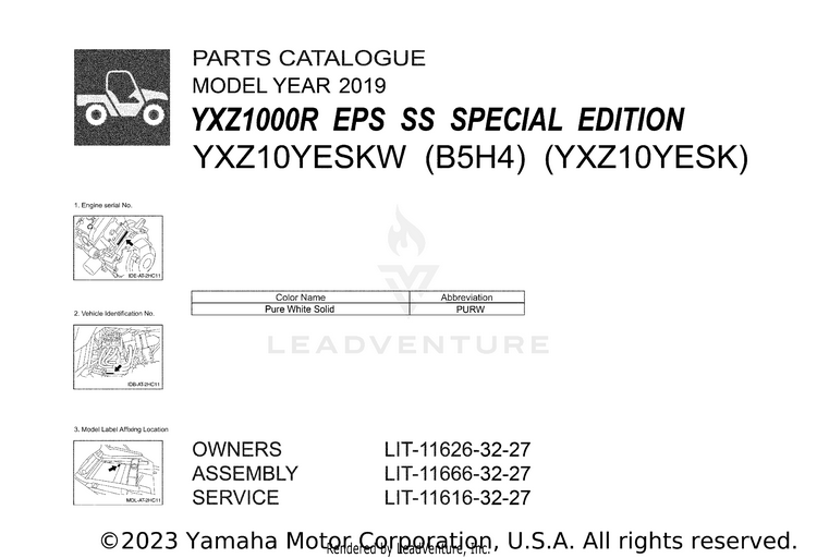 1 Title Page YXZ1000R EPS SS SE - YXZ10YESKW - 2019 Schematic