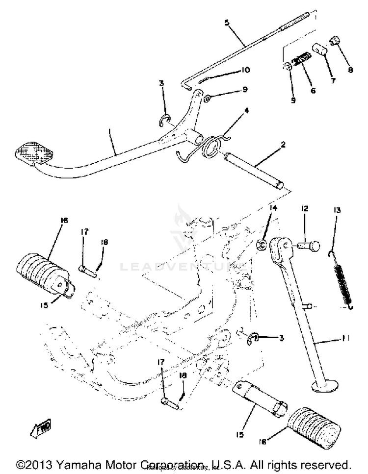 Stand - Footrest - Brake Pedal GTMXE - 1978 Schematic