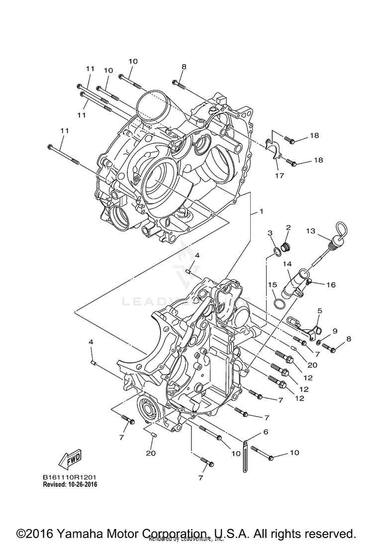 Crankcase KODIAK 700 4WD - YFM70KDXGG - 2016 Schematic