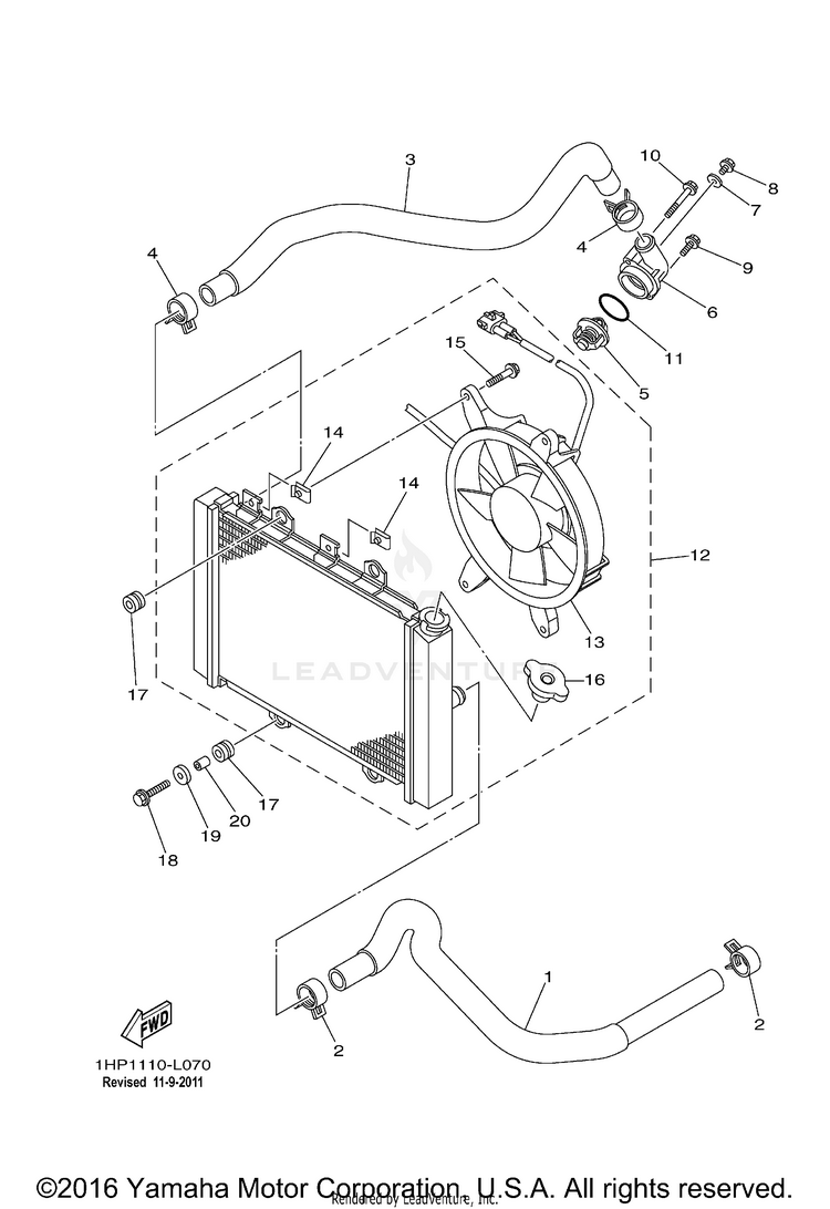 Radiator Hose GRIZZLY 700 4WD - YFM7FGBGR - 2012 Schematic