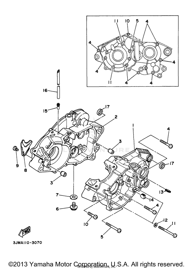 Crankcase BLASTER - YFS200J - 1997 Schematic