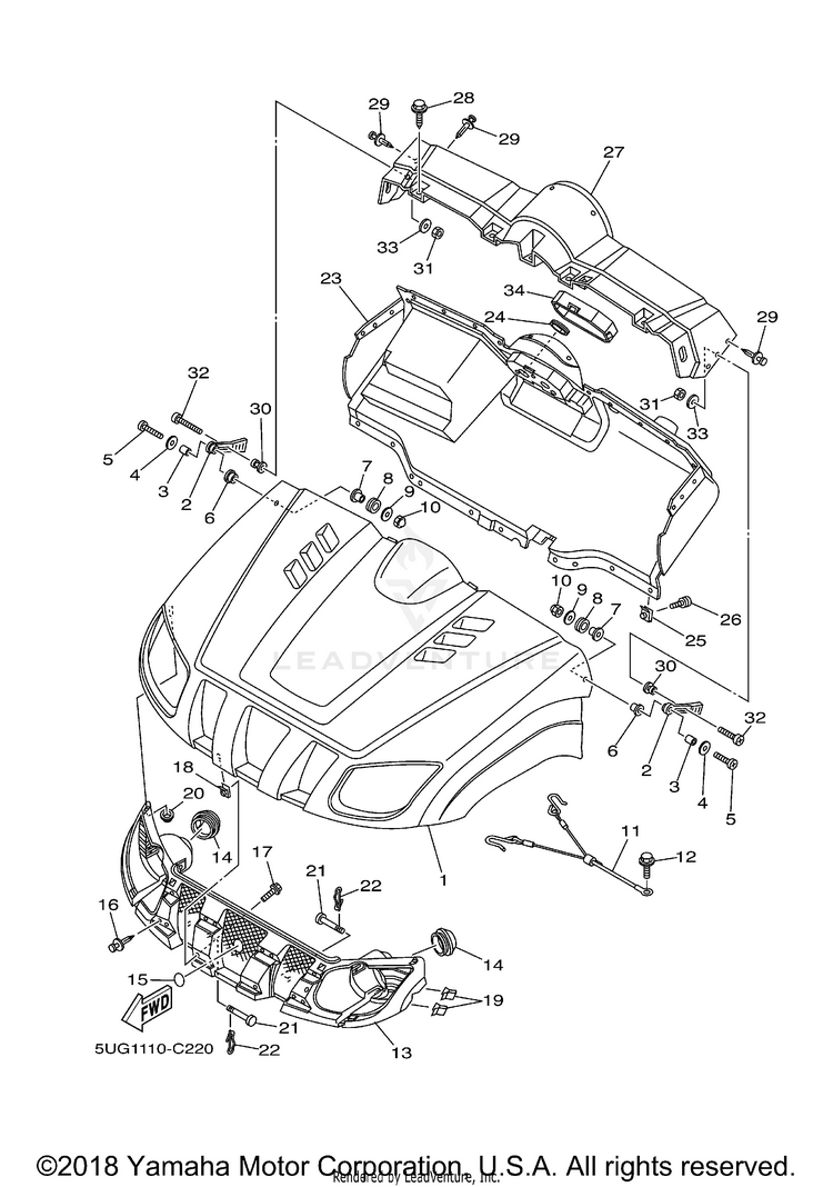 Front Fender RHINO HARDWOODS CAMO - YXR660FAHS - 2004 Schematic