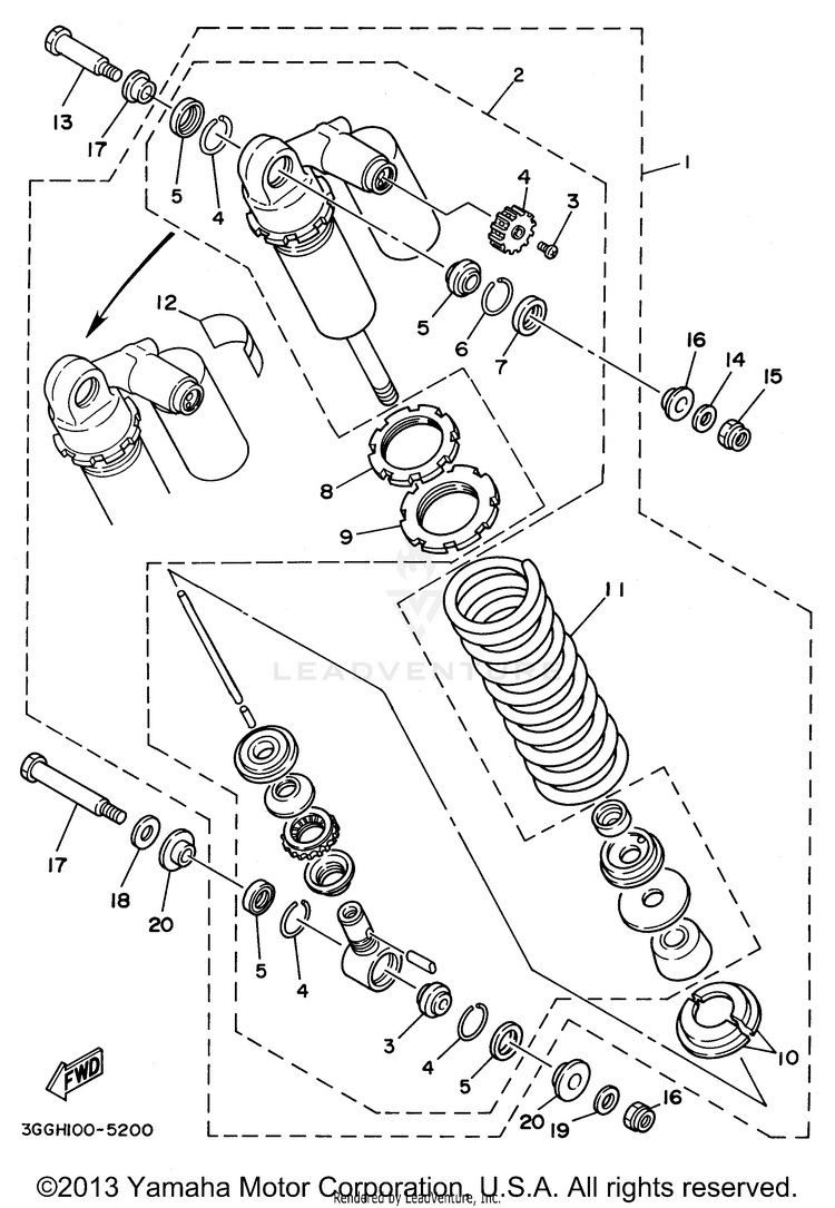 Rear Arm - Suspension BANSHEE - YFZ350H - 1996 Schematic
