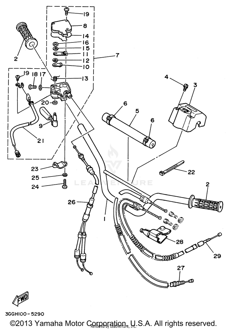 Steering Handle - Cable BANSHEE - YFZ350H - 1996 Schematic