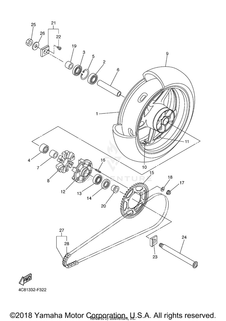 Rear Wheel R1 - YZFR1XCB - 2008 Schematic