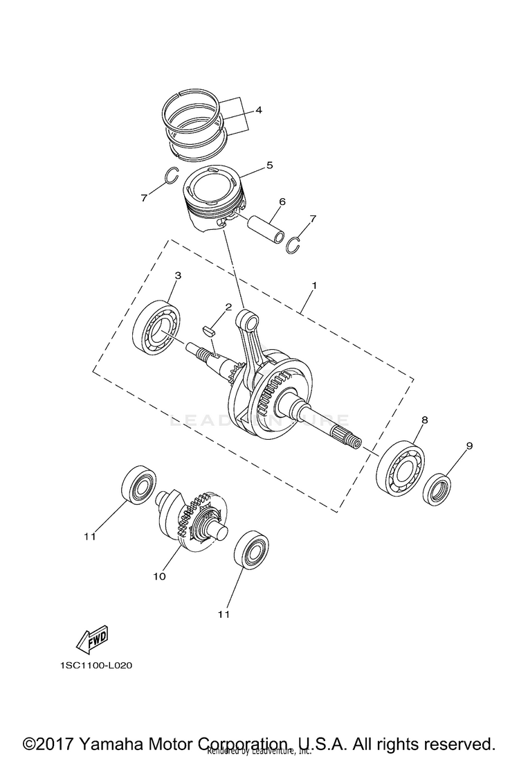 Crankshaft Piston GRIZZLY 300 - YFM30GBGR - 2012 Schematic