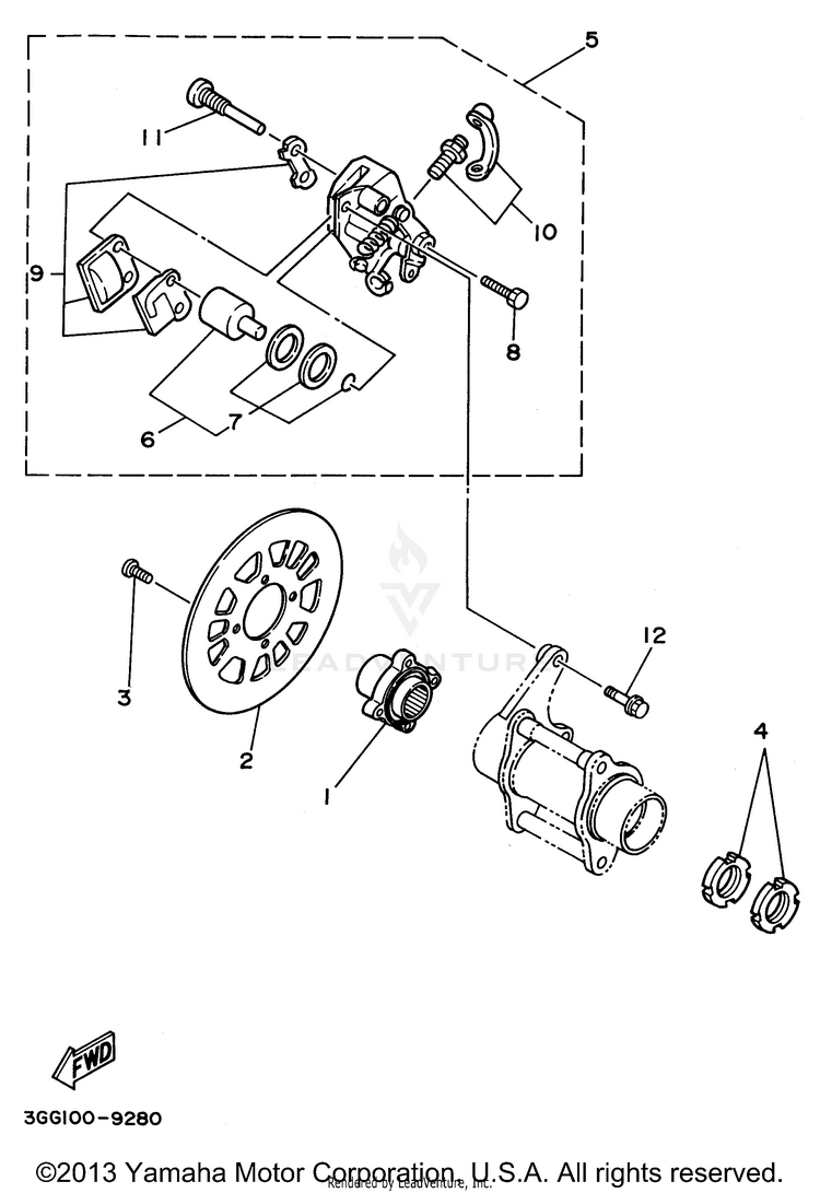 Rear Brake Caliper BANSHEE - YFZ350H - 1996 Schematic
