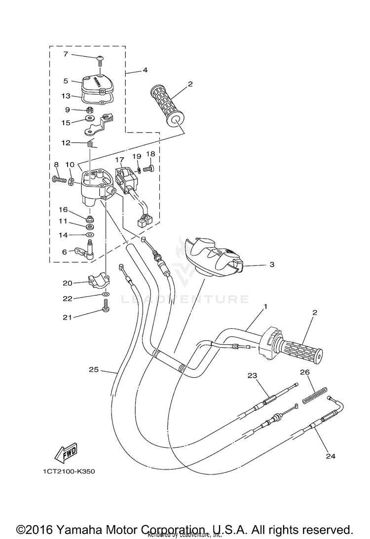 Steering Handle Cable GRIZZLY 450 EPS 4WD - YFM45FGPBG - 2012 Schematic