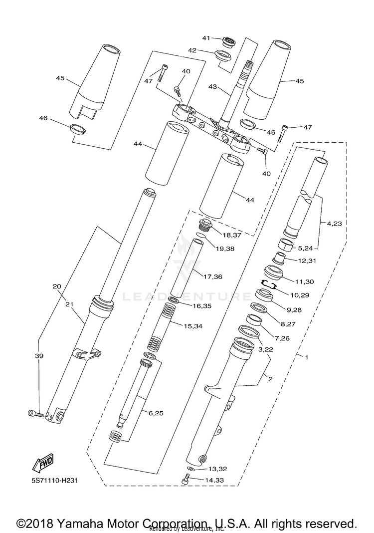 Front Fork V STAR 950 TOURER - XVS95CTACB - 2011 Schematic