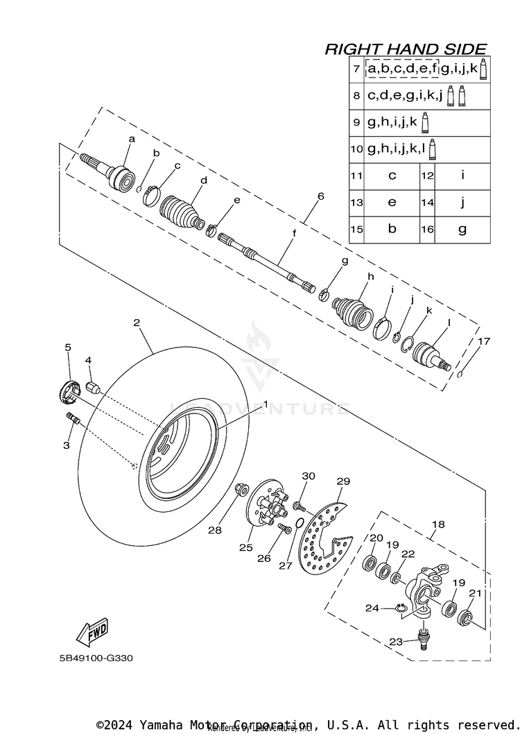 Front Wheel 2 RHINO 700 FI SPORT E - YXR7FSP2Y - 2009 Schematic