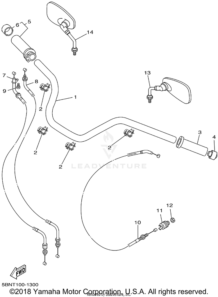 Steering Handle Cable V STAR 650 SILVERADO - XVS65ATXCB - 2008 Schematic