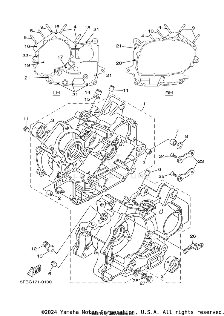 Crankcase V STAR 650 SILVERADO - XVS65ATYCB - 2009 Schematic