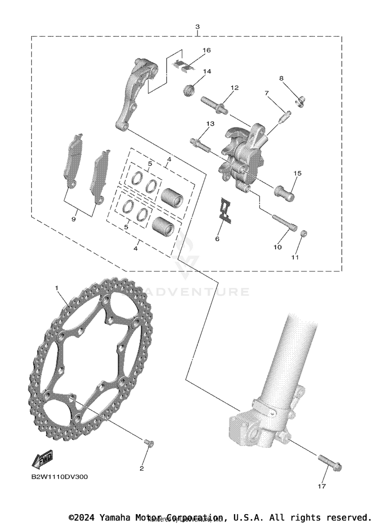 Front Brake Caliper YZ450F - YZ450FLGY - 2020 Schematic