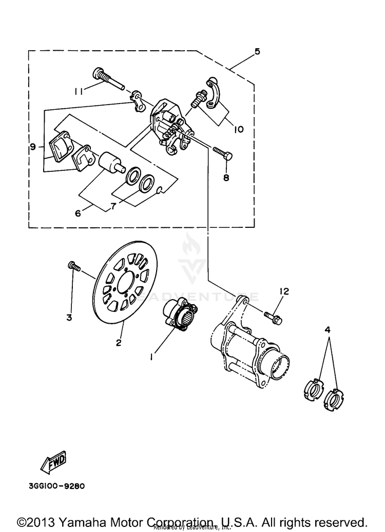 Rear Brake Caliper BANSHEE - YFZ350J - 1997 Schematic