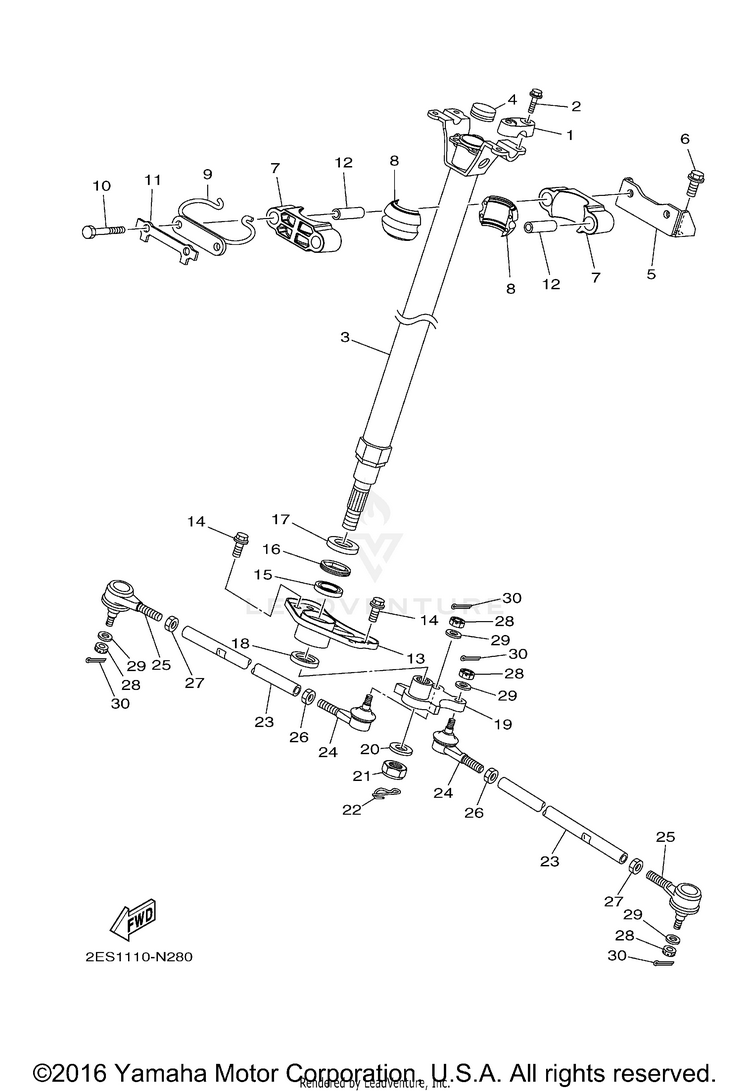 Steering KODIAK 700 4WD - YFM70KDXGG - 2016 Schematic