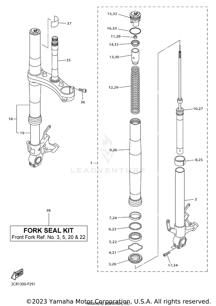 Front Fork YZFR1 - YZFR1HCB - 2017 Schematic