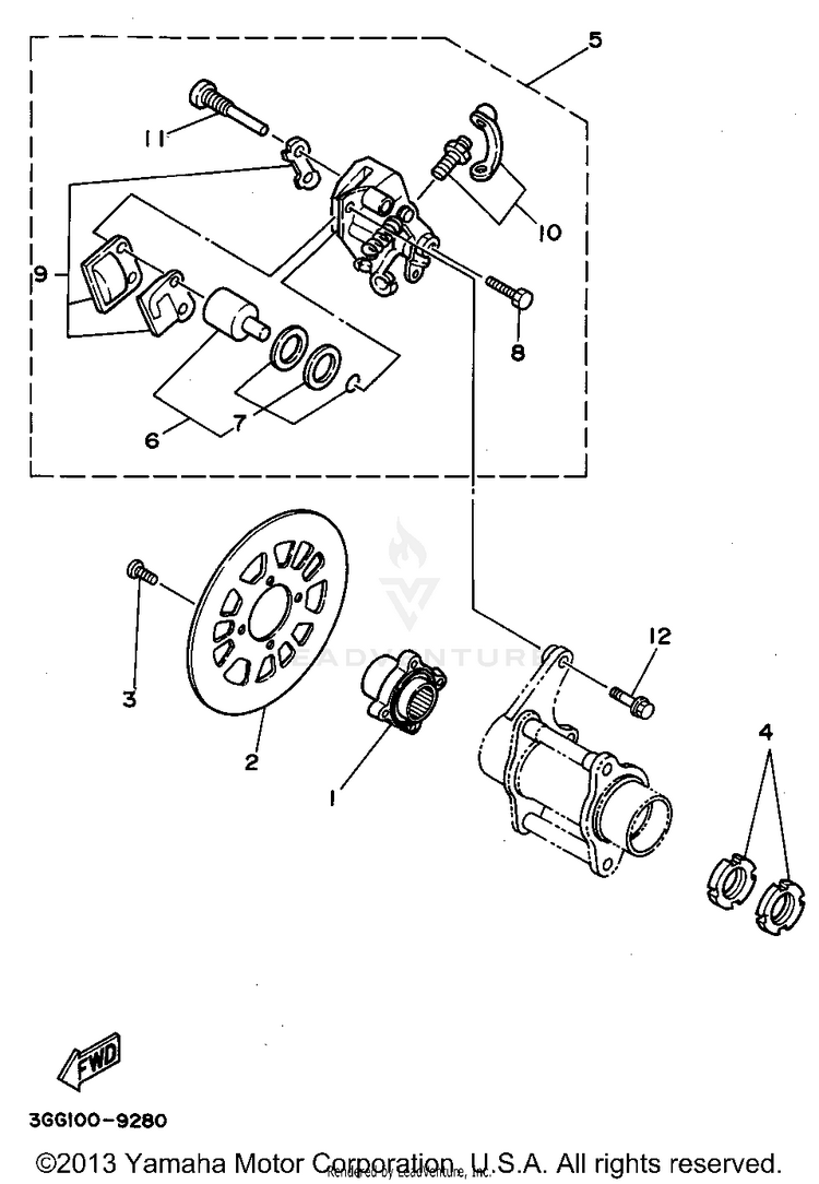 Rear Brake Caliper BANSHEE - YFZ350G - 1995 Schematic