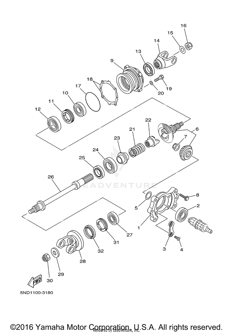Middle Drive Gear KODIAK 450 4X4 HARDWOODS - YFM45FAHS - 2004 Schematic