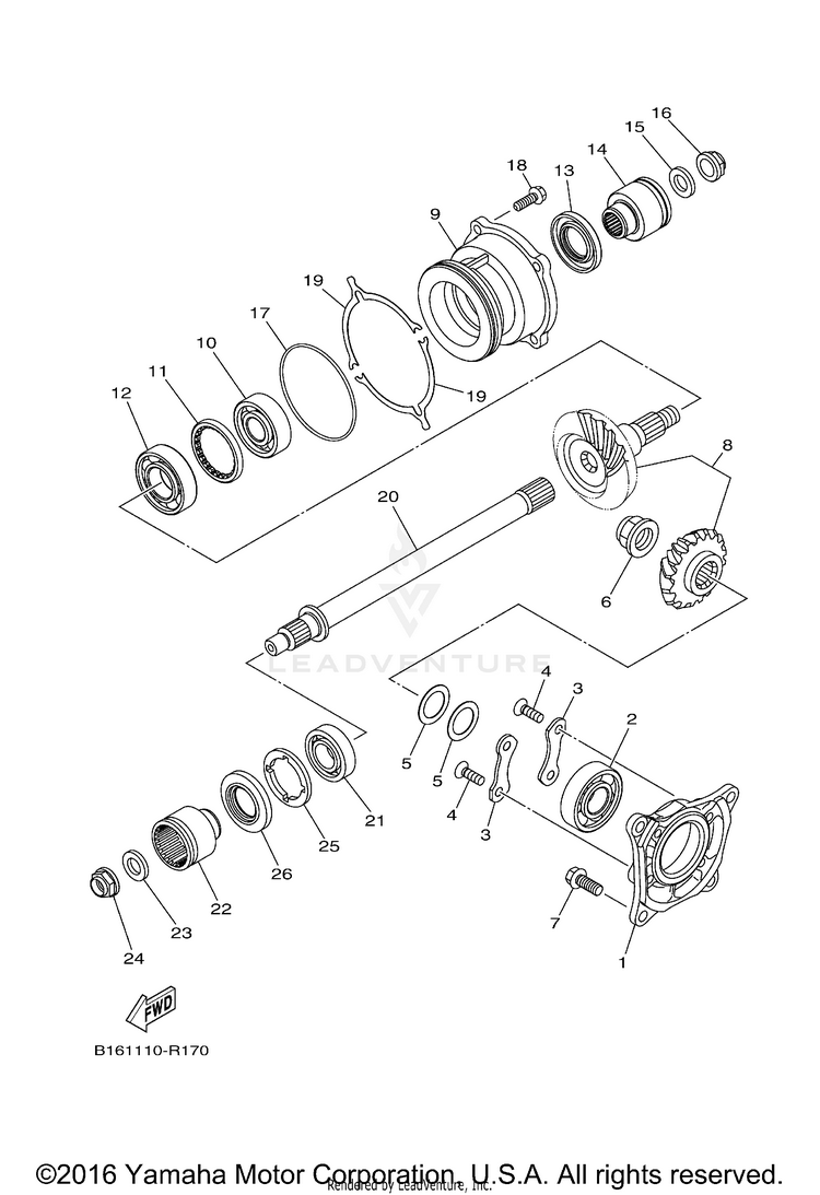 Middle Drive Gear KODIAK 700 4WD - YFM70KDXGG - 2016 Schematic