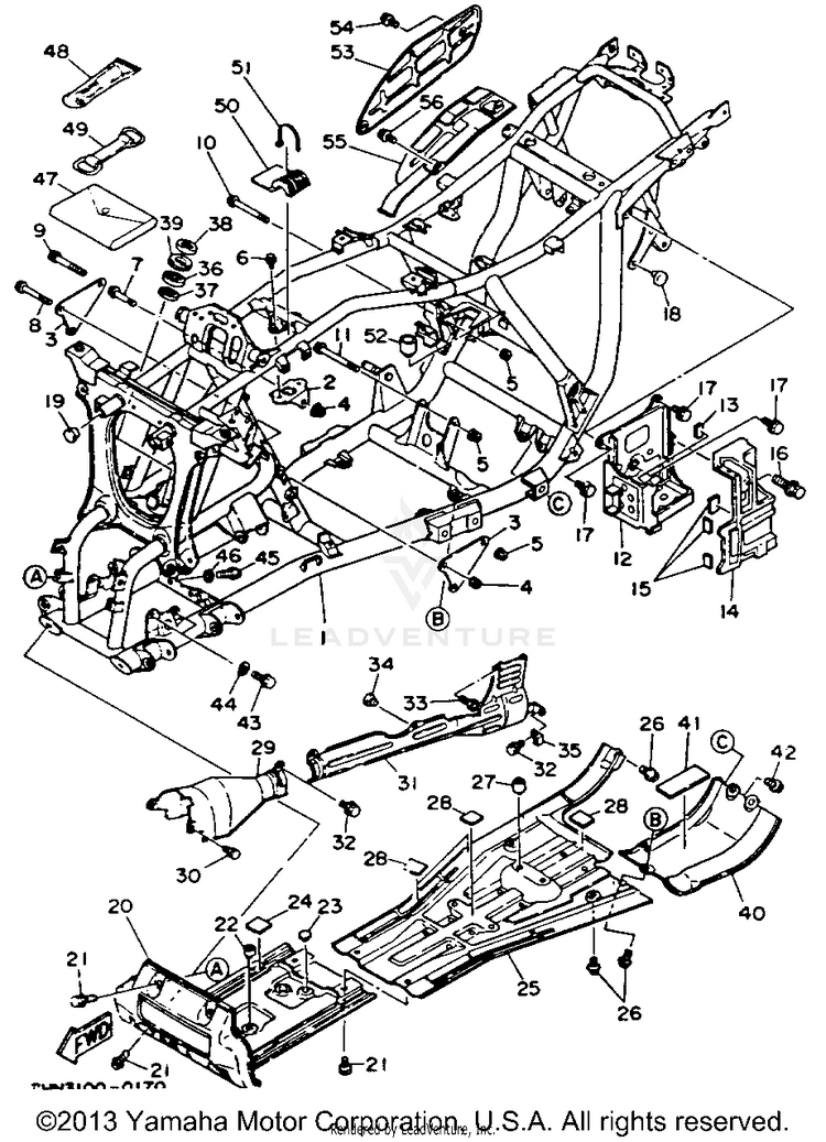 Frame BIG BEAR 4WD (ME & NH Only) - YFM350FWE_MNH - 1993 Schematic