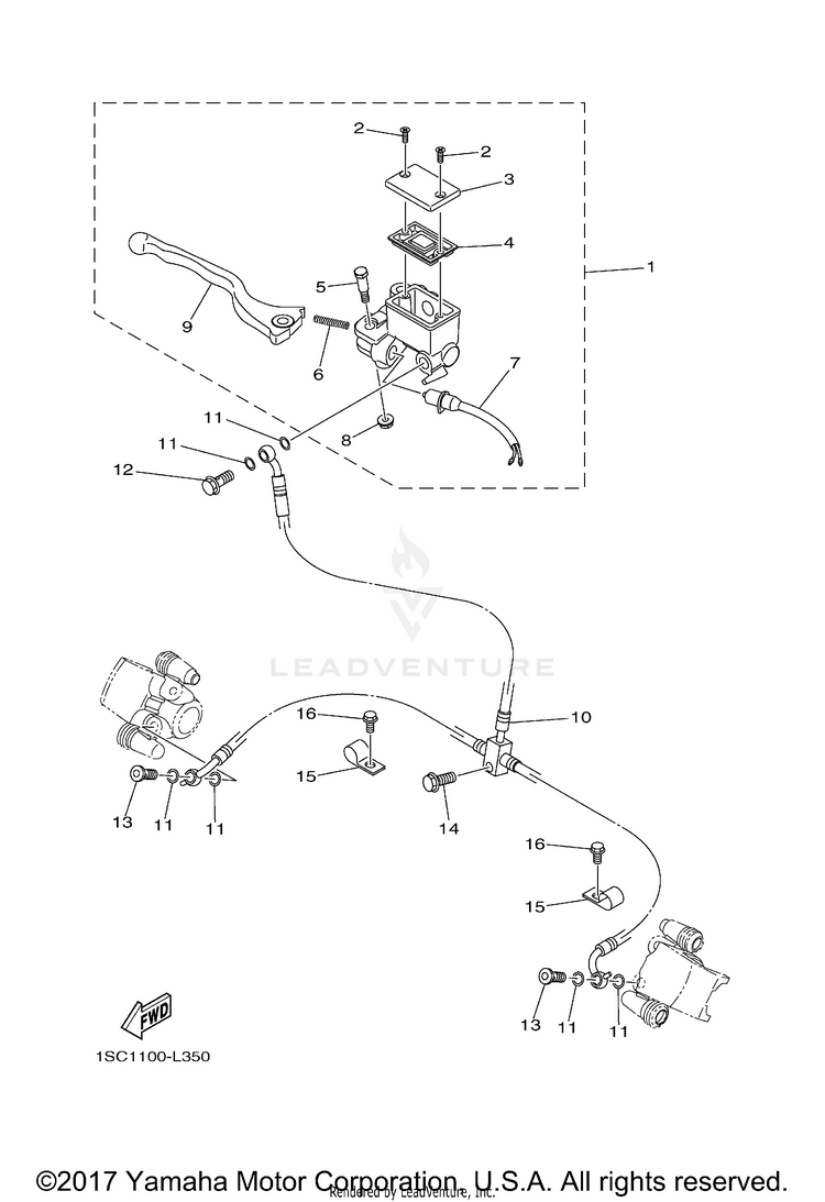 Front Master Cylinder GRIZZLY 300 - YFM30GBGR - 2012 Schematic