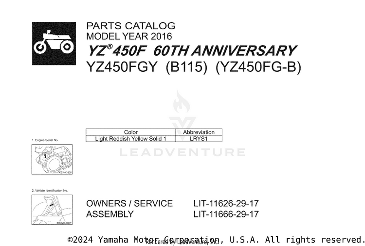 1 Title Page YZ450F 60TH ANNIVERS - YZ450FGY - 2016 Schematic