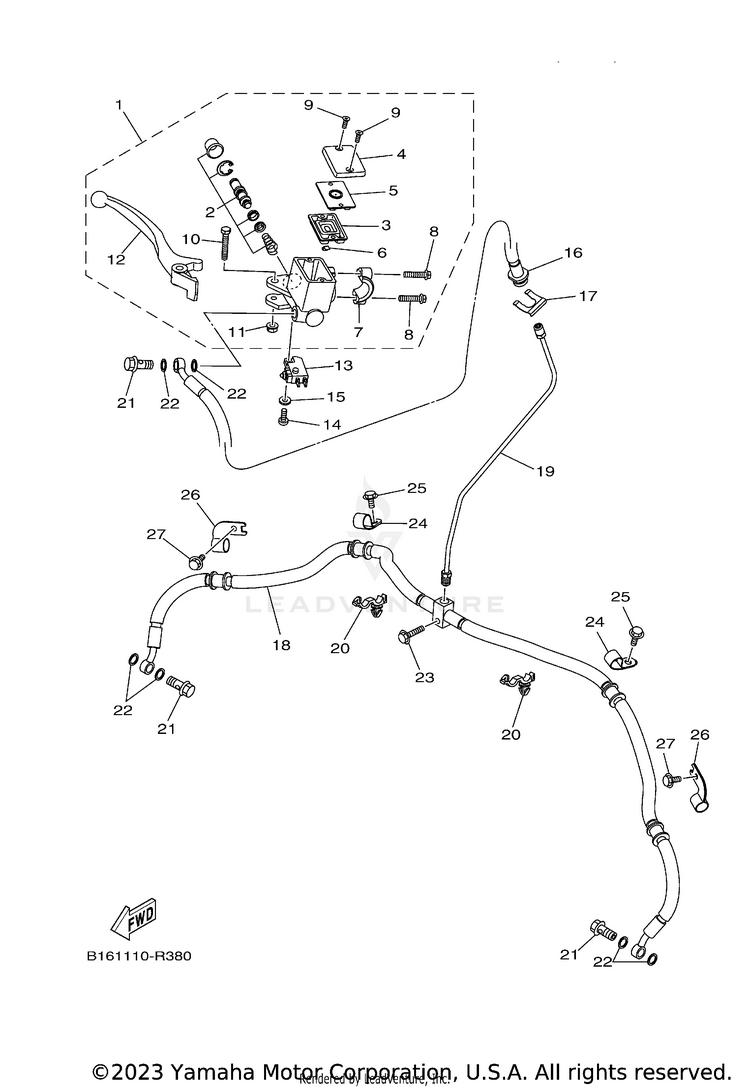 Front Master Cylinder KODIAK 700 EPS - YFM70KPAPG - 2023 Schematic