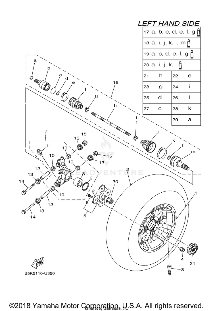 Rear Wheel KODIAK 700 EPS 4WD H - YFM70KPHKH - 2019 Schematic