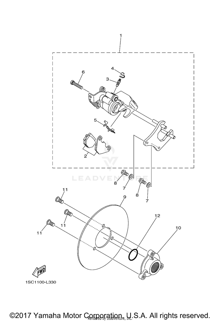 Rear Brake Caliper GRIZZLY 300 - YFM30GBGR - 2012 Schematic