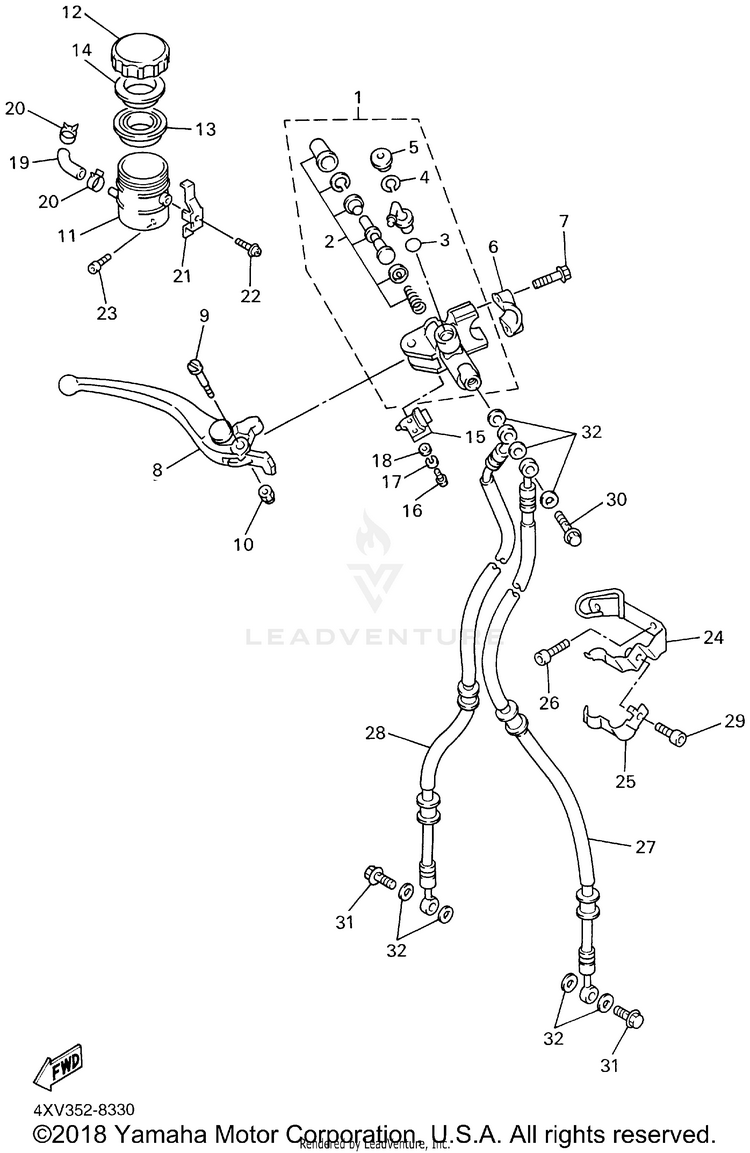 Front Master Cylinder YZFR1 - YZFR1SNC - 2001 Schematic