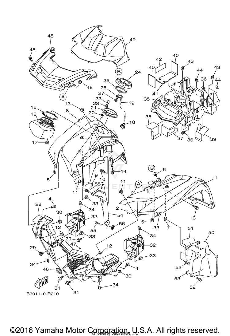 Front Fender GRIZZLY 4WD - YFM70GDXGG - 2016 Schematic