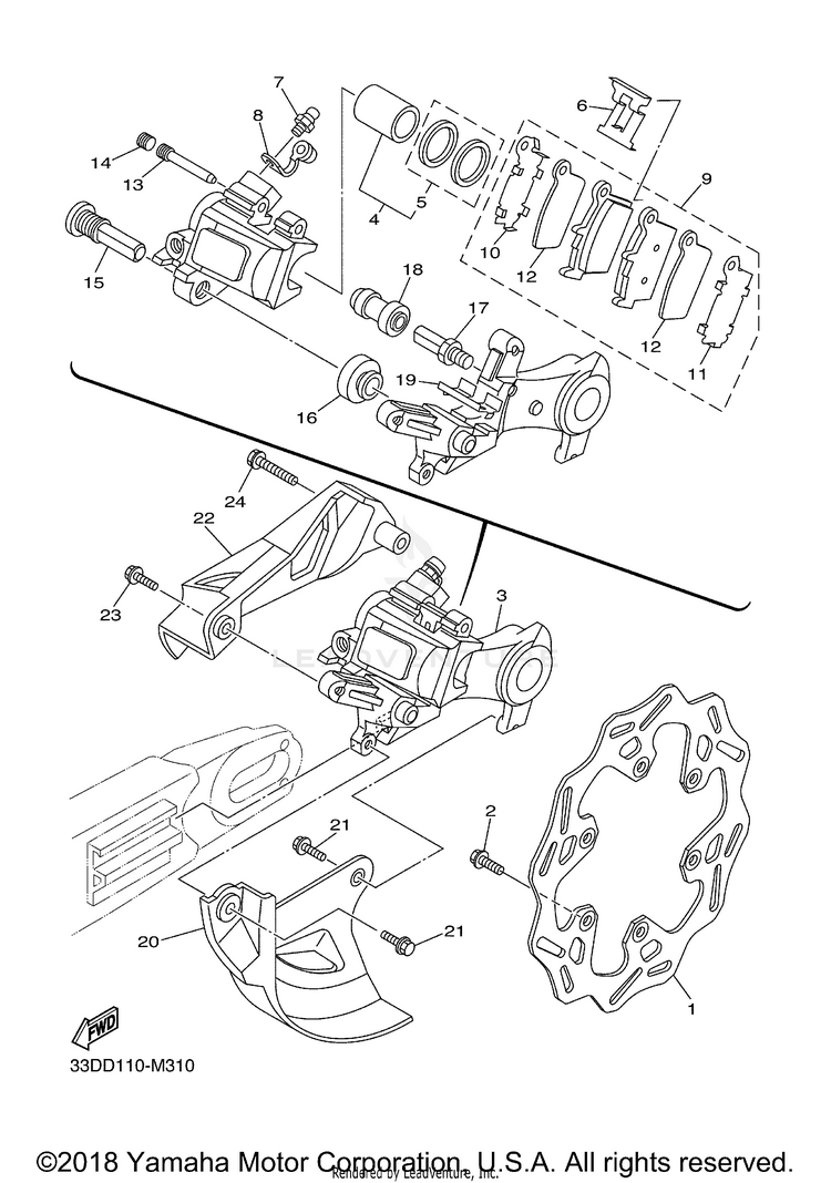 Rear Brake Caliper YZ450F - YZ450FDL - 2013 Schematic