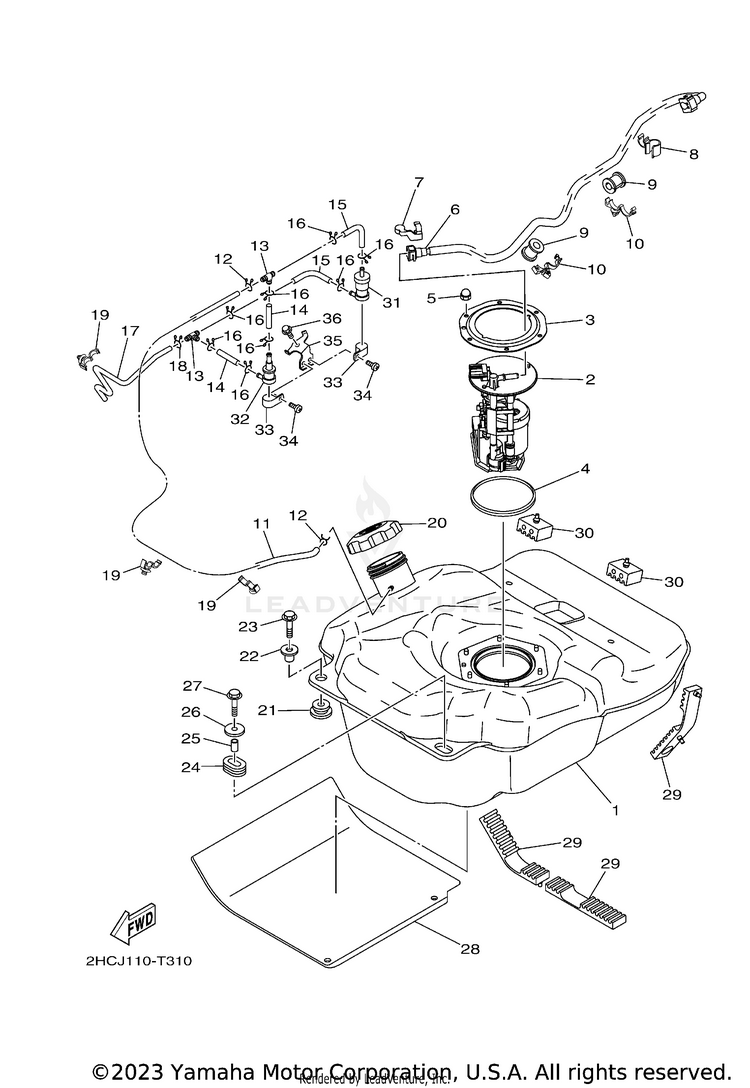 Fuel Tank YXZ1000R EPS - YXZ10YMXJD - 2018 Schematic