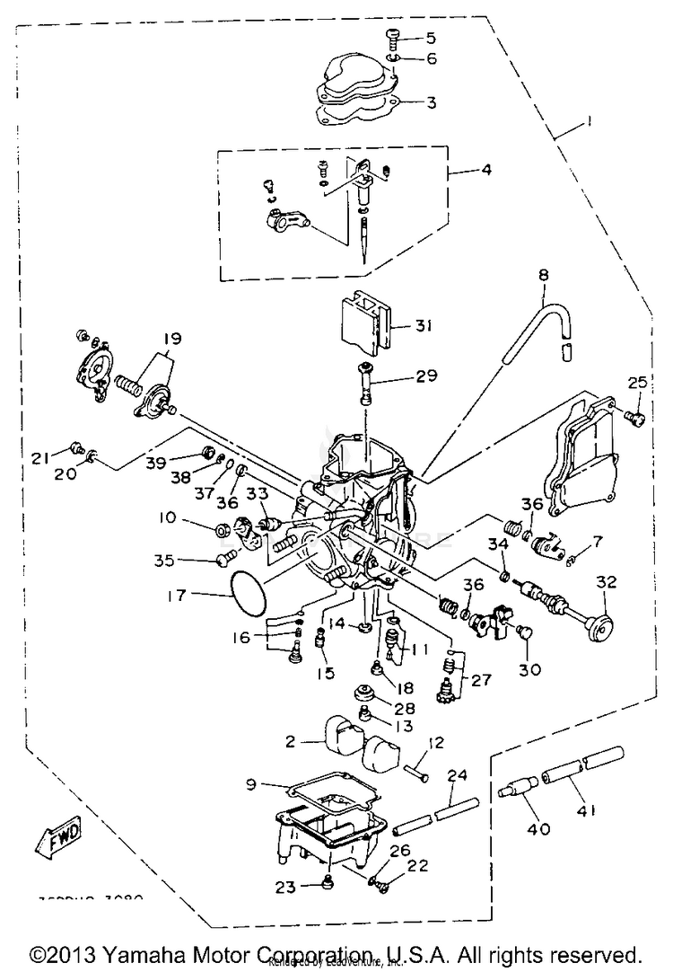 Carburetor BIG BEAR 4WD (ME & NH Only) - YFM350FWE_MNH - 1993 Schematic