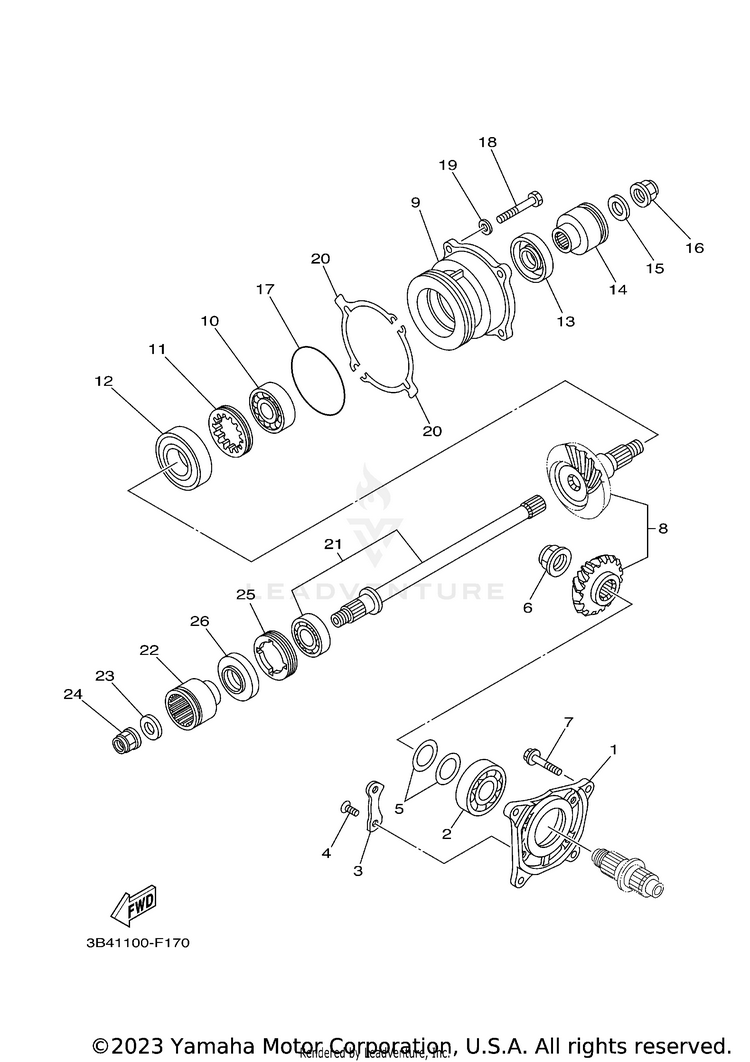 Middle Drive Gear GRIZZLY 700  DUCKS - YFM7FGPDUW - 2007 Schematic