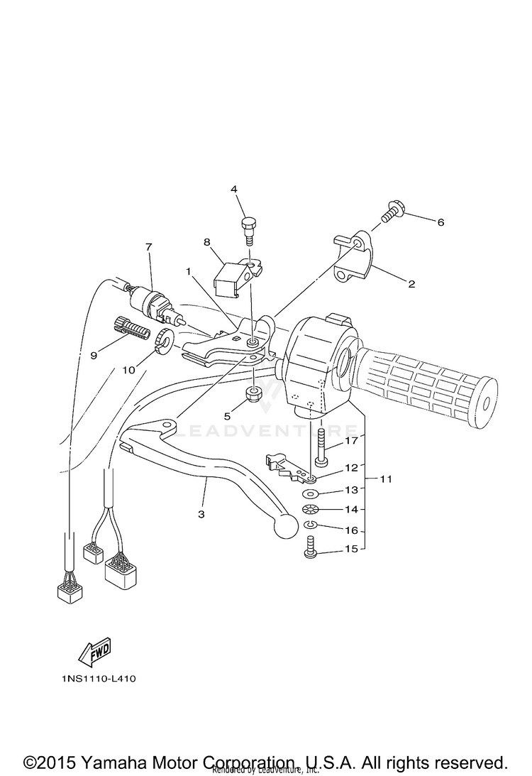 Handle Switch Lever GRIZZLY 350 4WD - YFM35FGDGR - 2013 Schematic