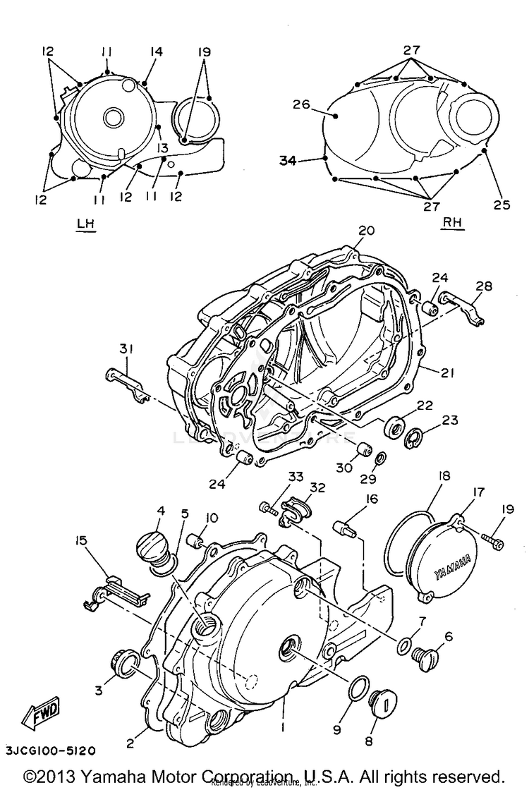 Crankcase Cover 1 VIRAGO 535 - XV535GC - 1995 Schematic