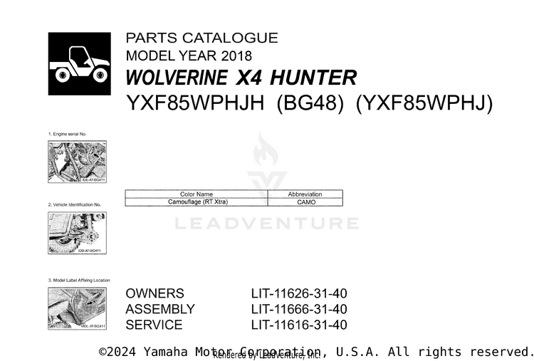 1 Title Page WOLVERINE X4 HUNTER - YXF85WPHJH - 2018 Schematic