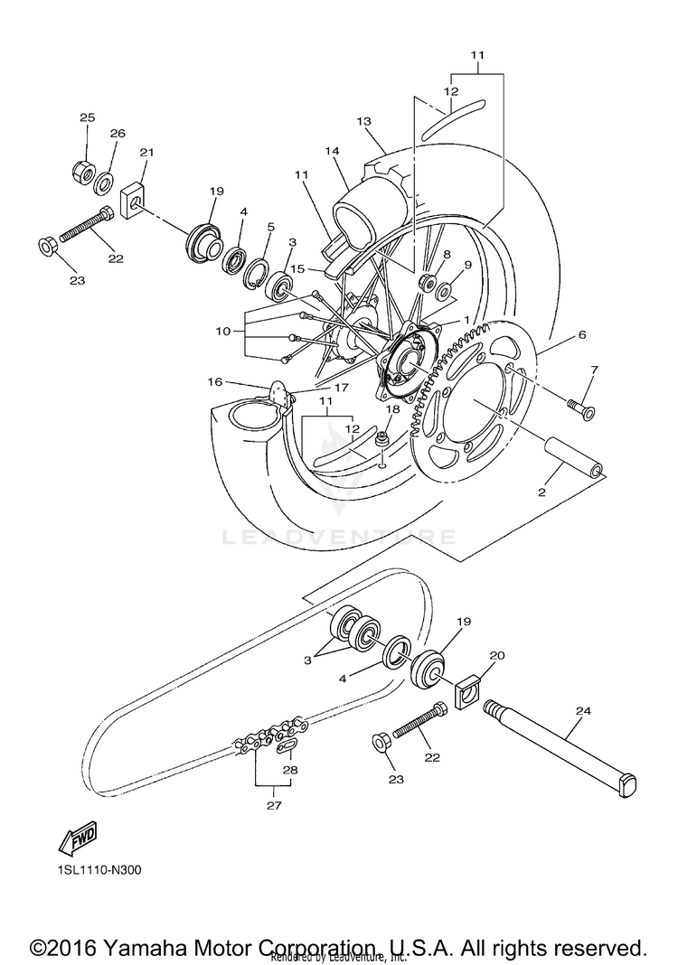 Rear Wheel YZ250F - YZ250FG - 2016 Schematic