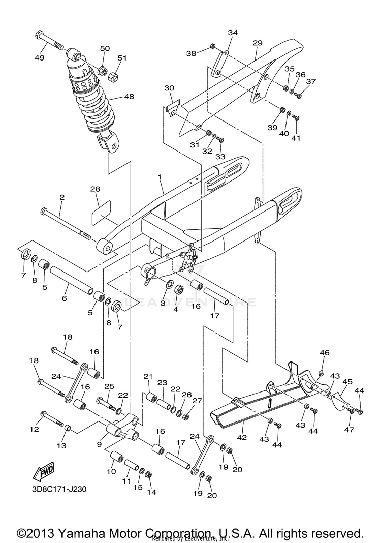 Rear Arm Suspension V STAR 1300 TOURER - XVS13CTZCB - 2010 Schematic