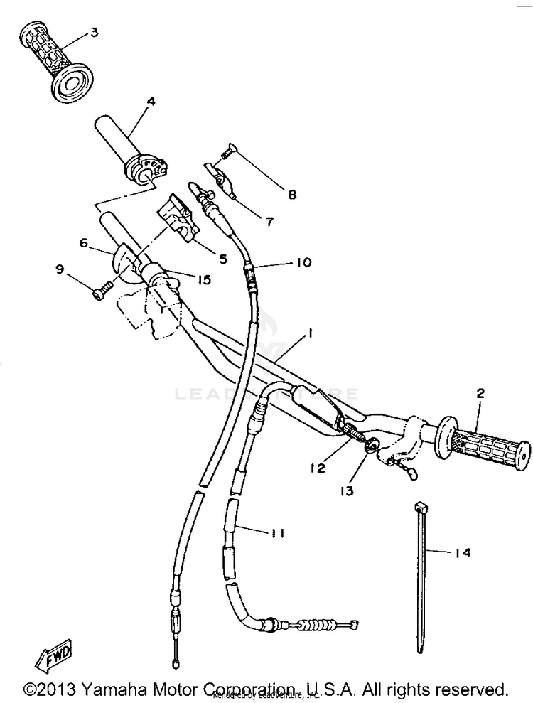 Handlebar - Cable YZ250E1 - 1993 Schematic