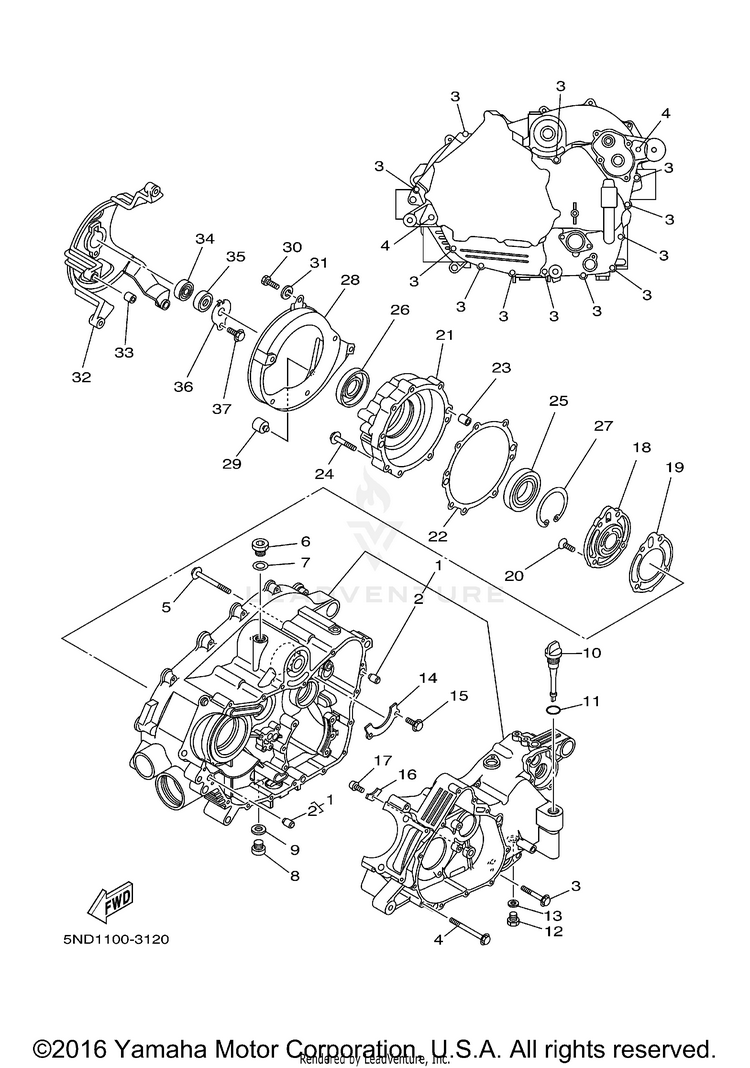 Crankcase GRIZZLY 400 4WD - YFM4FGX - 2008 Schematic